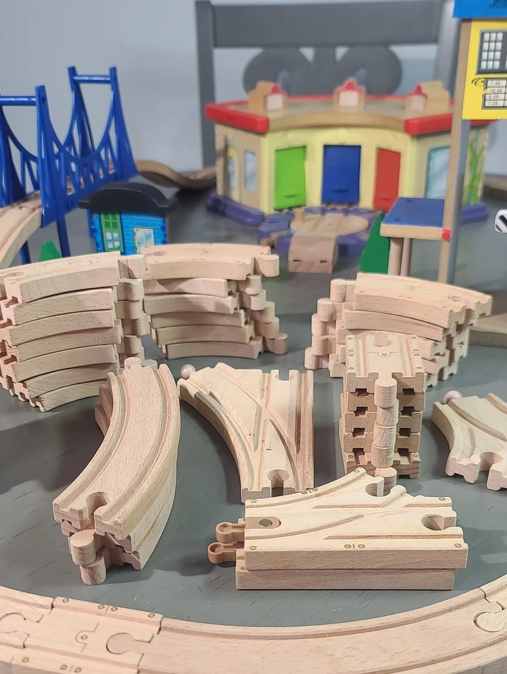 Kids Wooden Train Set - Blue & White Bullet Train Playset